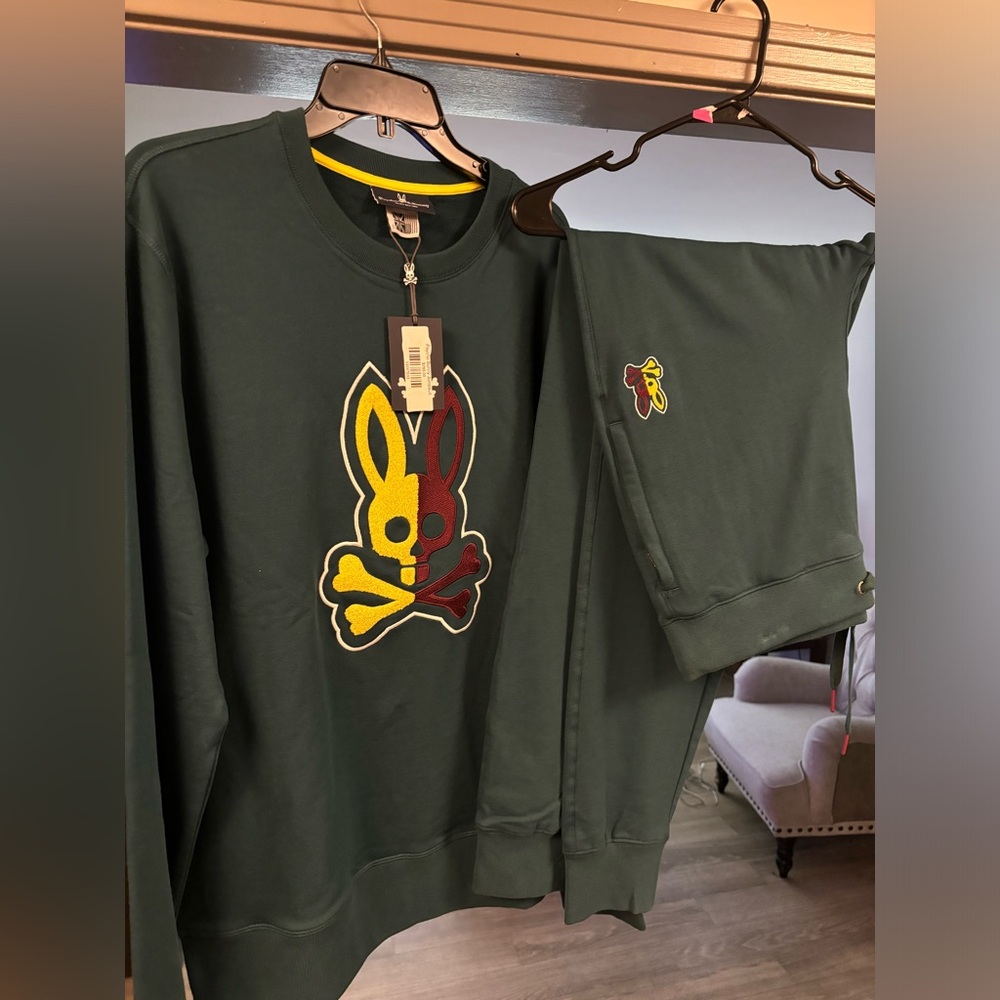 Psycho Bunny Green Sweatshirt with Multicolor Logo